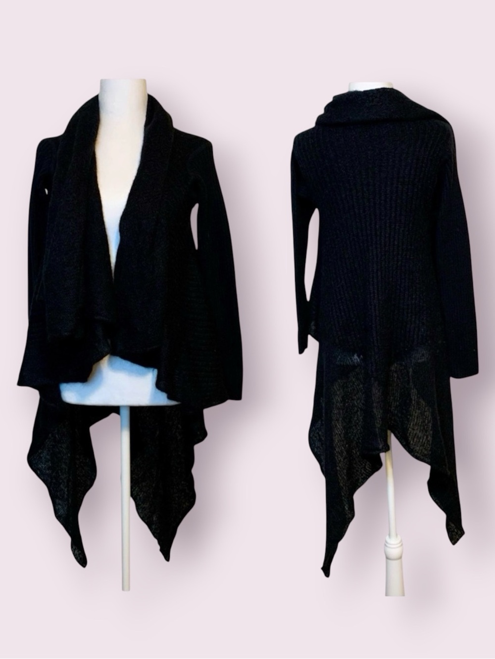 United Colors Of Benetton Open Cropped Front & Long Back Cardigan Sweater Black